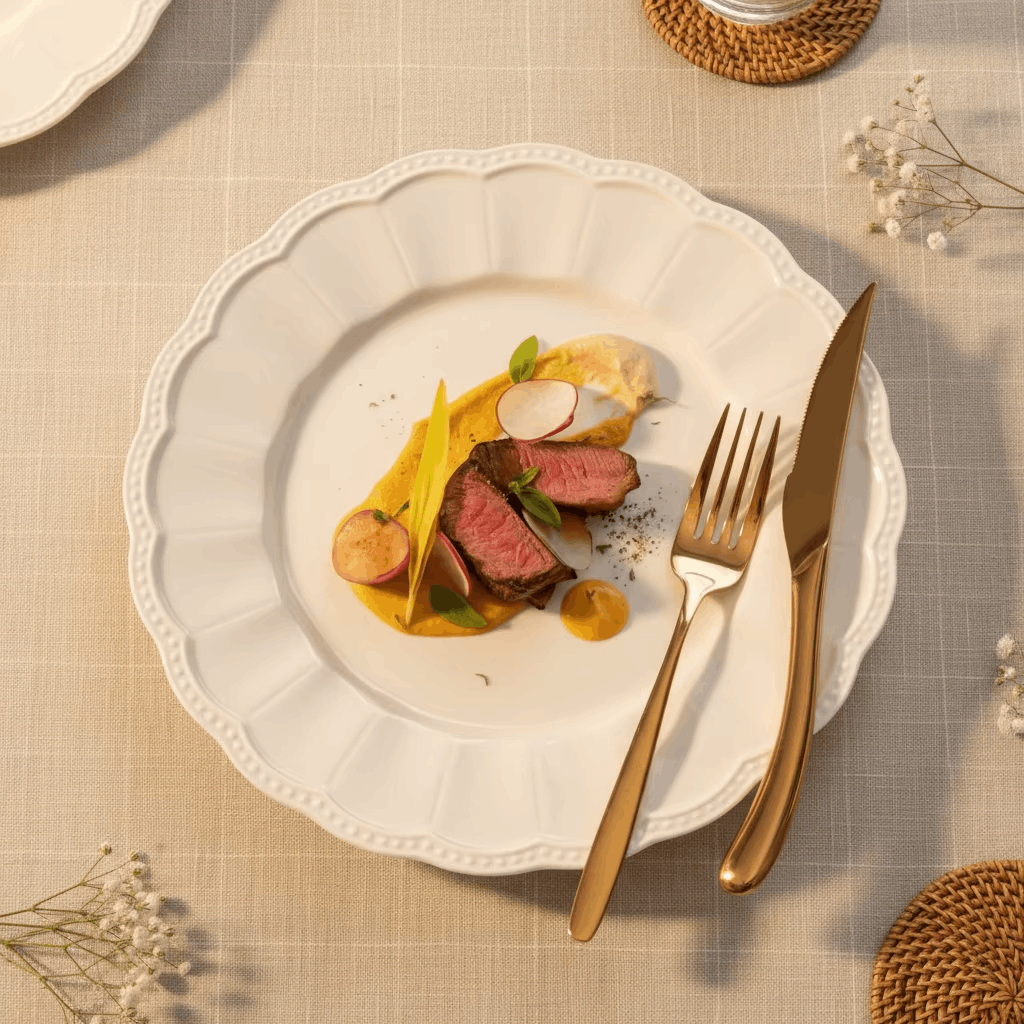 White Porcelain Dinner Plate Detail 3