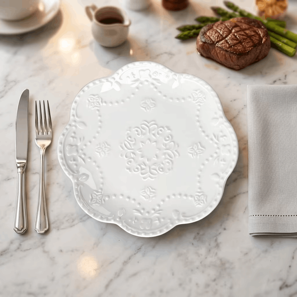 White Porcelain Dinner Plate Detail 2